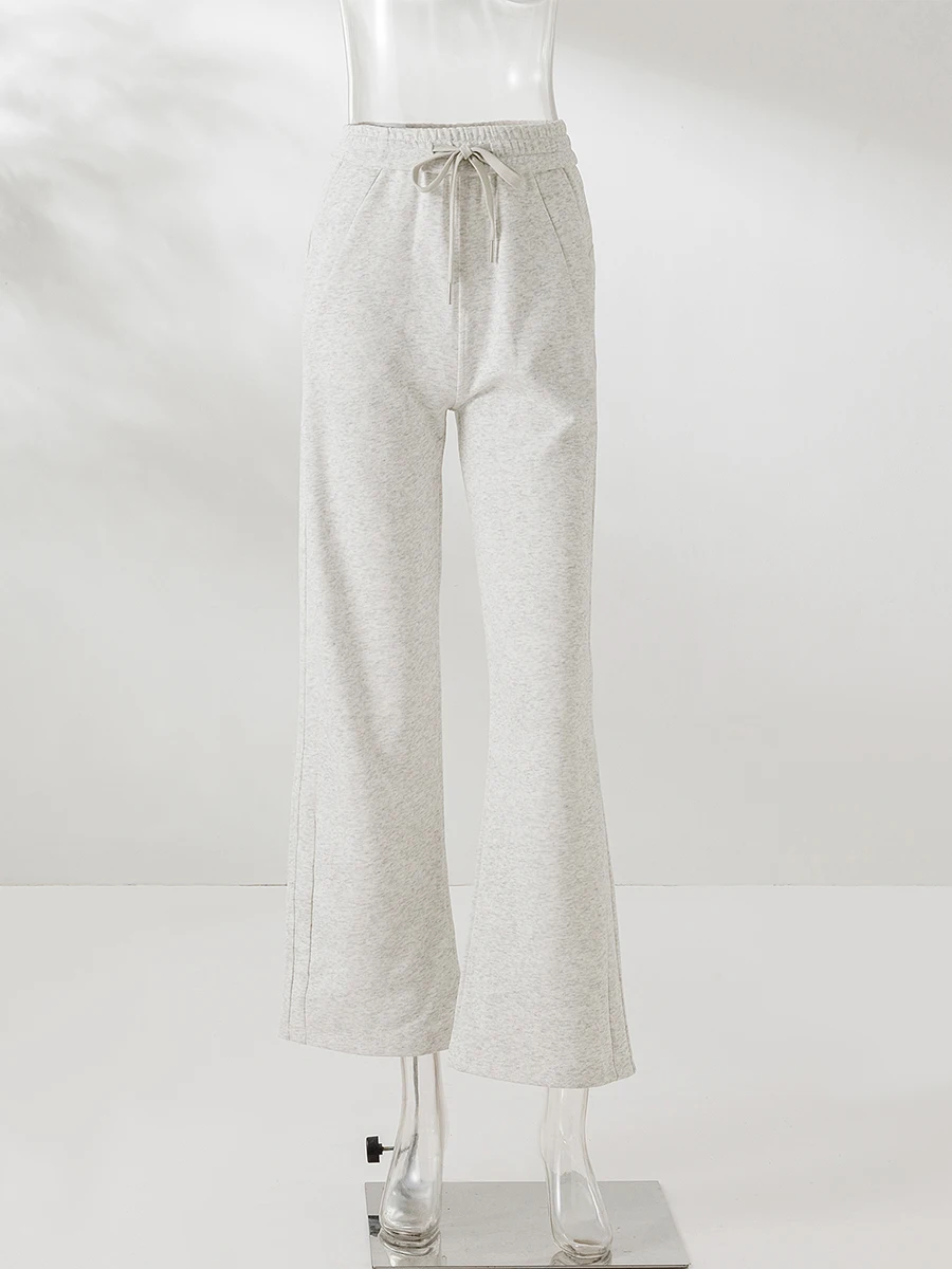 Drawstring Gray Sweatpants Women 2024 New High Waist Simple All-match Straight Trouser Winter Fashion Casual Sport Pant Femme