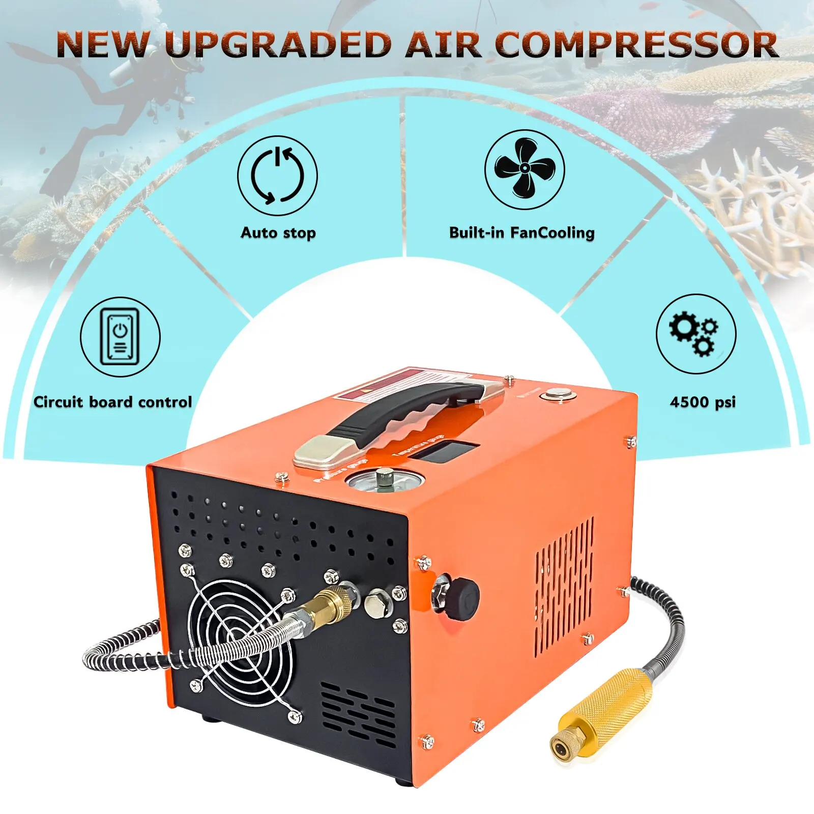 NUOGE AUTO-STOP AIR PUMP 4500PSI 300BAR High-Pressure Air Compressor Easy to Carry Short Inflation Time