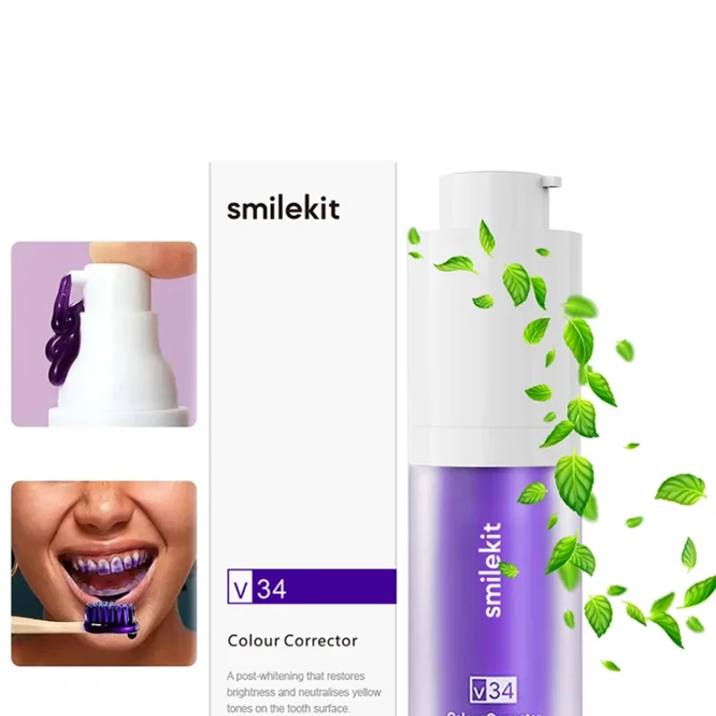 30ml V34 SMILEKIT Purple Whitening Toothpaste Remove Stains Reduce Yellowing Care for Teeth Gums Brightening Teeth Fresh Breath