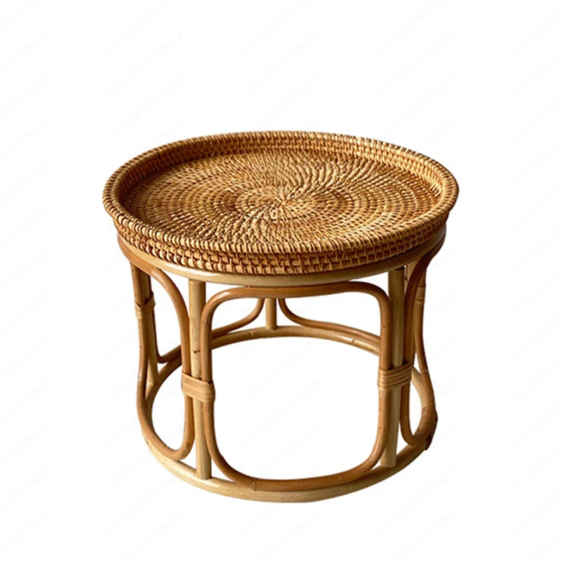 

Creative Rattan Side Table, Portable Round Snack Table for Picnic, Camping & Living Room