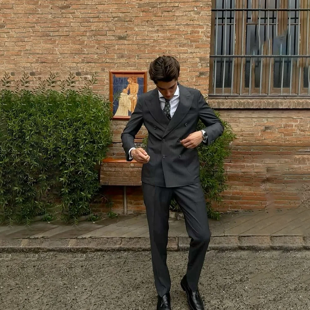 

Модные костюмы для мужчин, двубортный пиджак, брюки, комплект из 2 предметов, мужской костюм для выпускного, свадьбы, ужина, смокинг