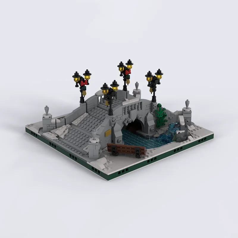 

1211PCS Moc Christmas Winter Park Bridge Scene Building Blocks DIY Winter City Park Models Assembly Bricks Toys For Kids