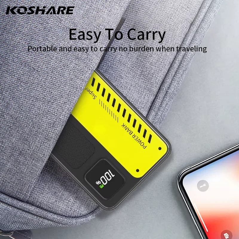 

KOSHAER Wholesale High-Capacity 20000mAh Li-Polymer Battery Digital Display Power Bank Type-C USB Portable 22.5W Fast Charging