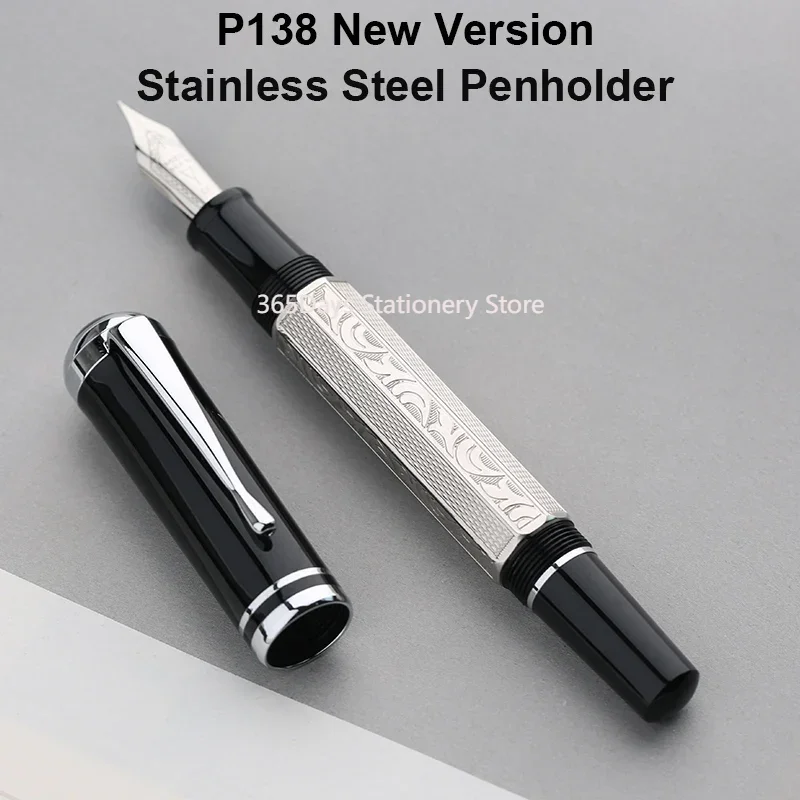 New Version MAJOHN P138 Stainless Steel Penholder Piston Fountain Pen No.6 Nib EF/F/M/Flat Nib Business Writing Gfit