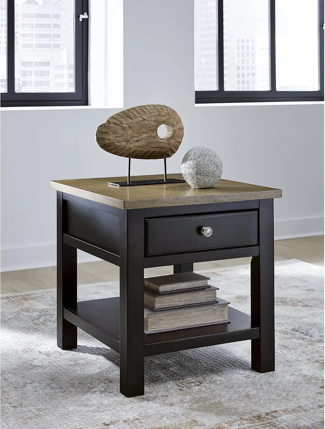 Proximity zmine-Table d'appoint décontractée avec 1 étagère inférieure, marron clair et noir