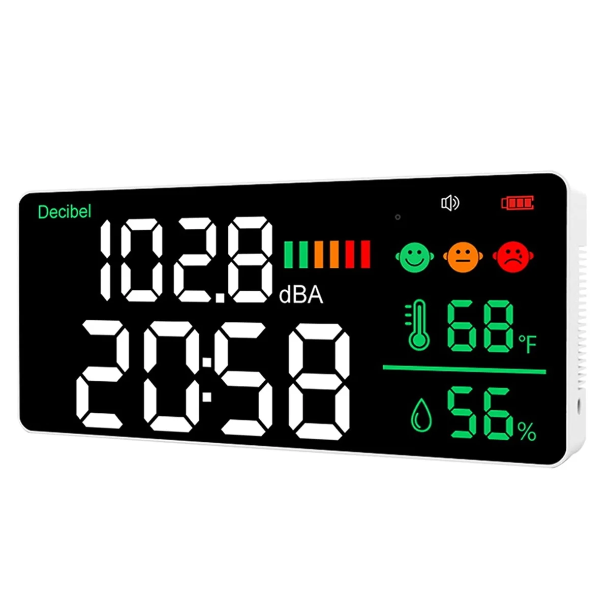 Decibel Meter Wall Hanging Sound Level Meter 30-130DB Range 8.6 Inch Large LED Display Noise Time Temperature