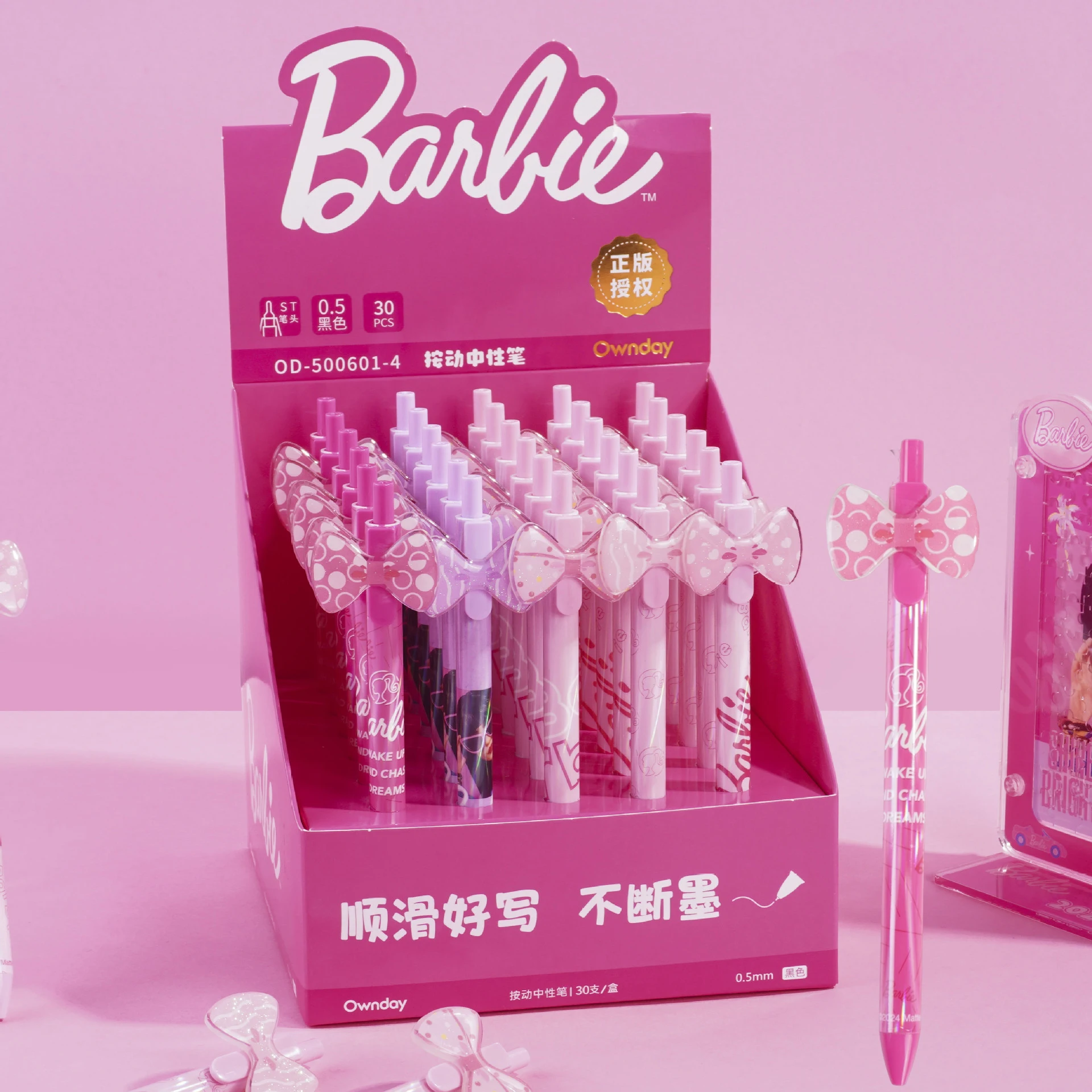 

New Barbie bow press gel pen boxed Barbie cartoon pen student stationery pen wholesale