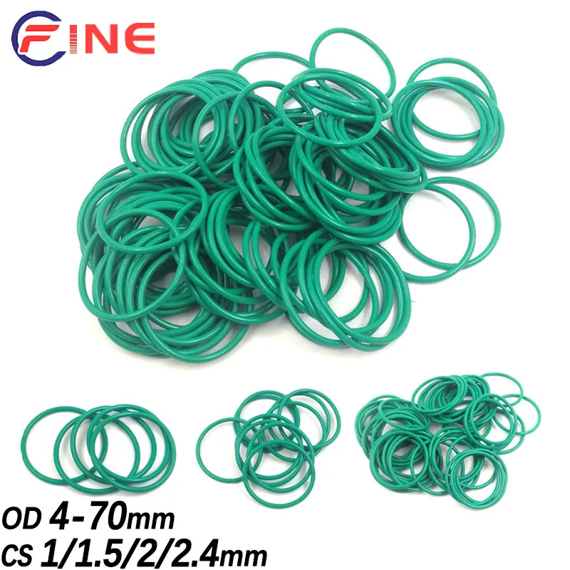 FKM O Ring Sealing Gasket Insulation Oil High Temperature Resistance Fluorine Rubber O Ring Green CS 1-2.4mm OD 4-70mm