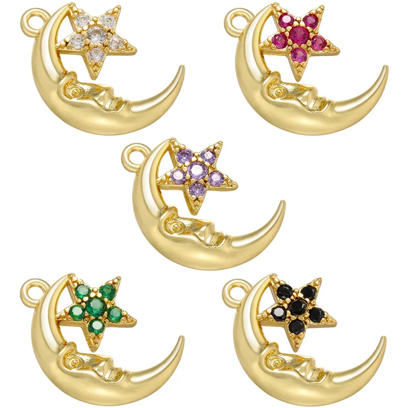 10pcs Star Moon Pendant Charms Of Earrings Necklace Making Accessories Zircon Diy Designer Jewelry Charms For Women