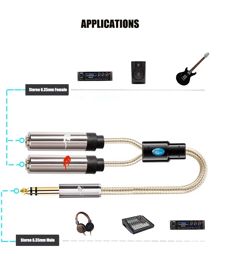 25cm Hi-fi 변환 케이블 스테레오 6.35mm 남성-듀얼 스테레오 6.35mm 여성 1/4 인치 TRS 잭 분배기 믹서 콘솔 앰프