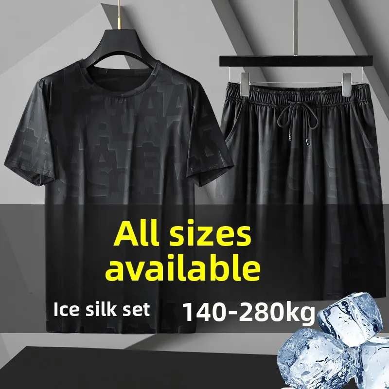 

Спортивный костюм из ледяного шелка больших размеров, мужской летний тонкий спортивный костюм Qui Dry ort Sve, повседневная одежда, комплект из двух предметов, удобный дышащий нейло...