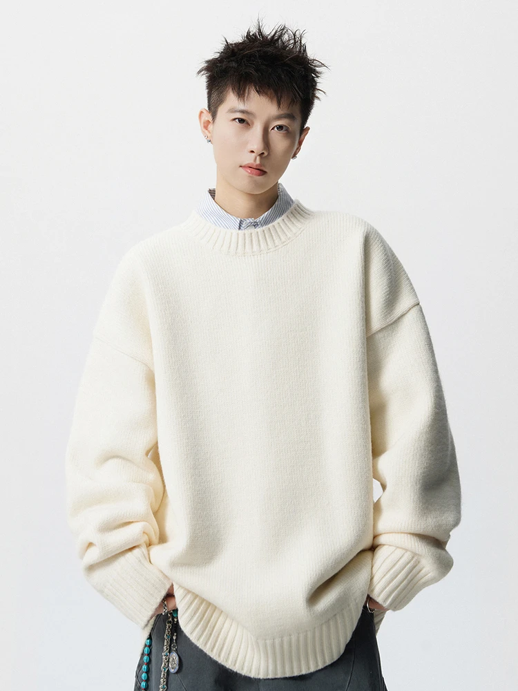 

American Sle Heavyweight round Ne Knitted Sweater Men's Winter Casual Inner Wear Loose Top Trendy Comfortable Long Sve