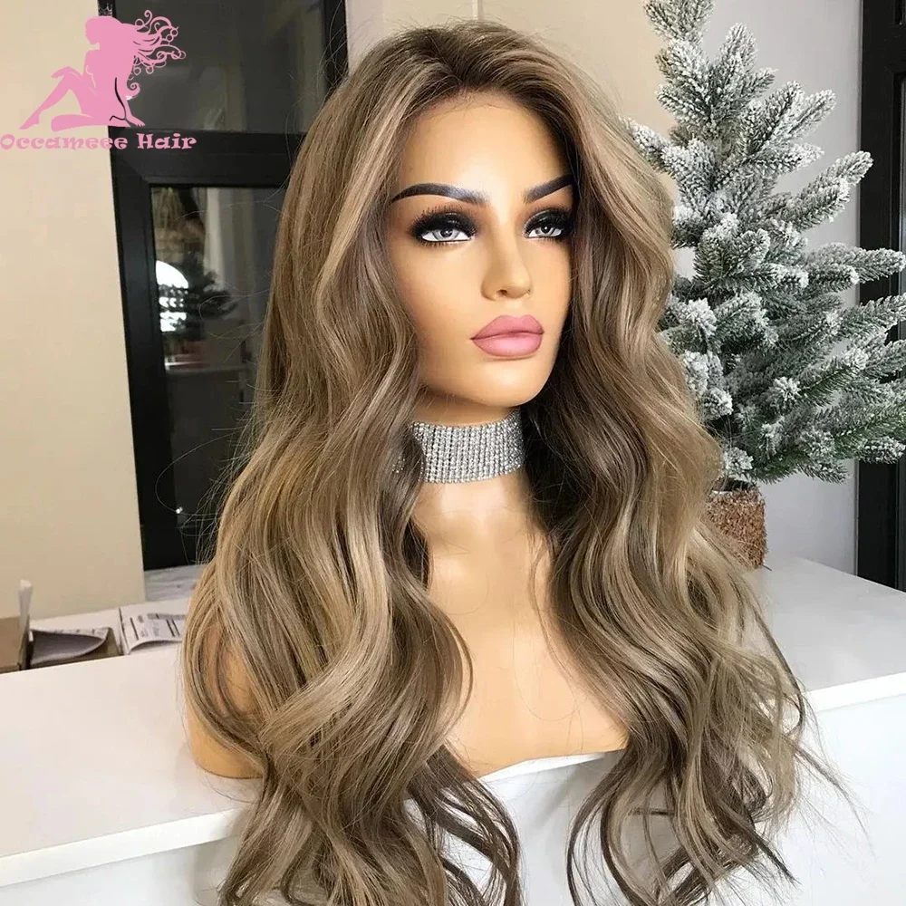 Perruque Full Lace Wig brésilienne naturelle, cheveux humains, balayage, brun, blond, 13x4, pre-plucked, transparente, pour femmes