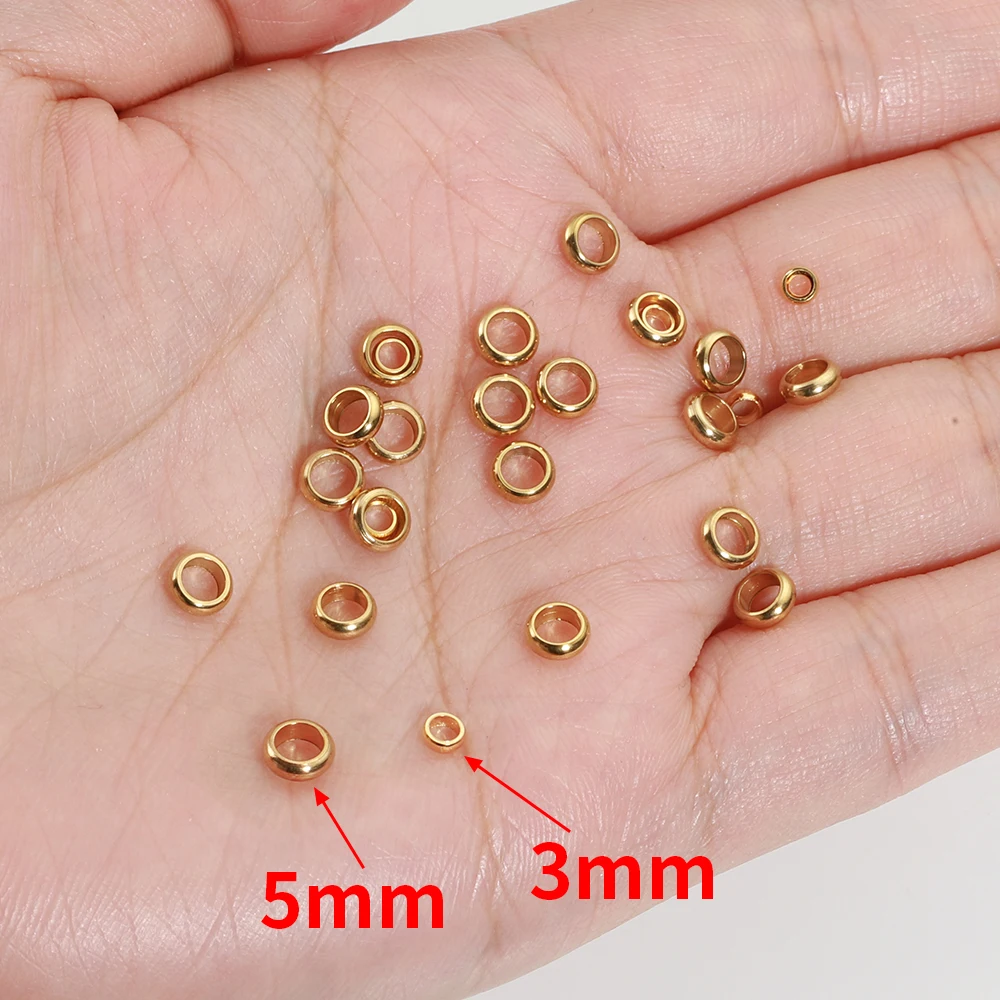 50pcs Rose Gold Color Stainless Steel Stopper Spacer Beads Round Crimp Bead for Bracelet Jewelry Making DIY Wholesale Supplies