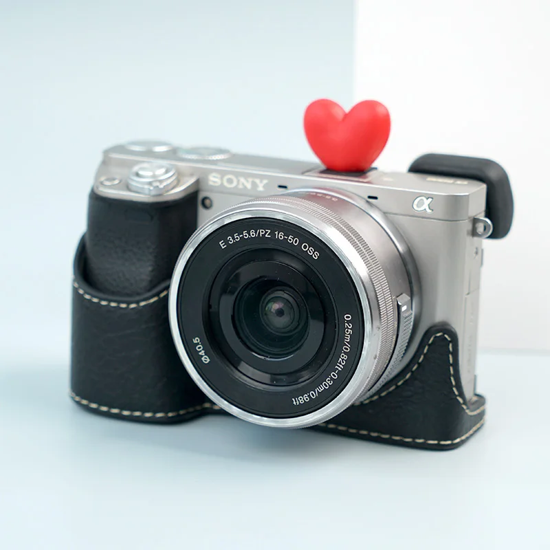 Camera Half Case for Sony ILCE Alpha A6000 Camera Body Base Leather Cover Protector 1/4 Screw Bottom Open Soft Texture Strap