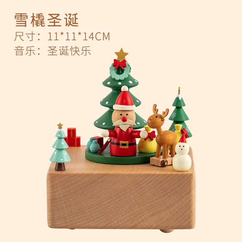 Creative gift doll Santa Claus Christmas tree carousel anniversary gift wooden music box music box