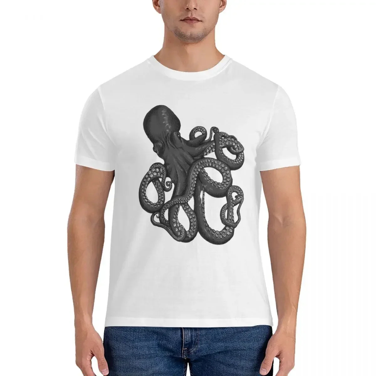 100% Cotton Realistic Octopus Two Tone Tri-blend T-shirt Men's Classic Oversized T Shirt Men crew Neck Summer Shirts Tops S-6XL