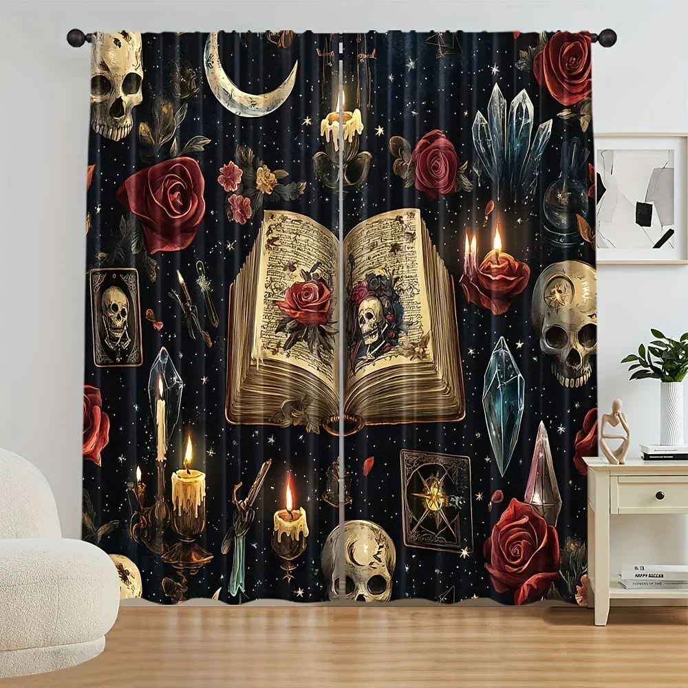Gothic Skull Tarot Witchy Magic Celestial Moon Stars Dark Academia Curtain Home Decor Tapestry