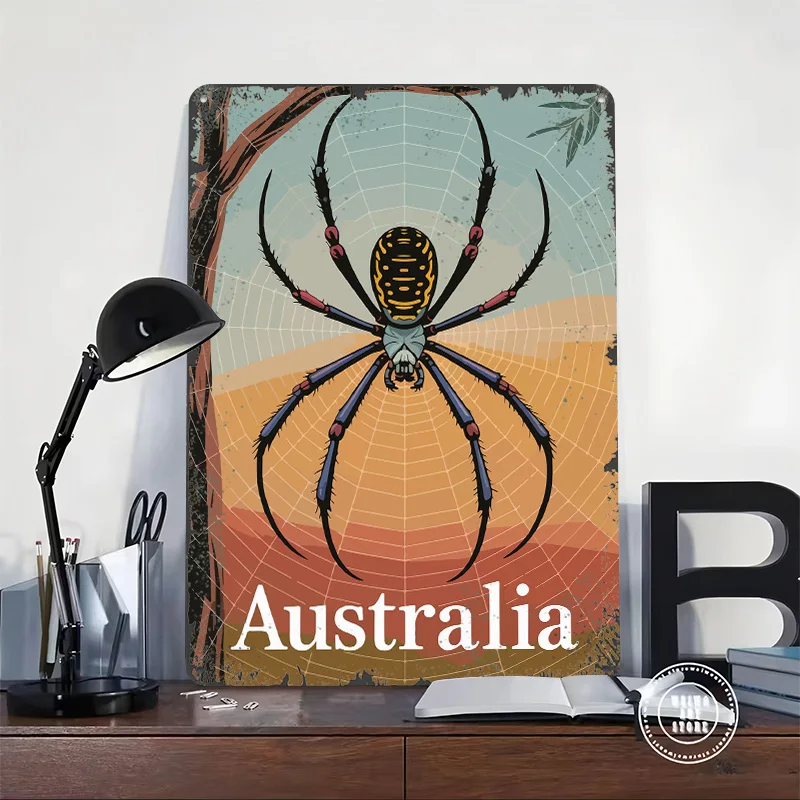 Australia Spider Web Travel Tinplate Poster Customized Wall Art Vintage Retro Metal Signs for Decoration At Home Wand Deko Decor