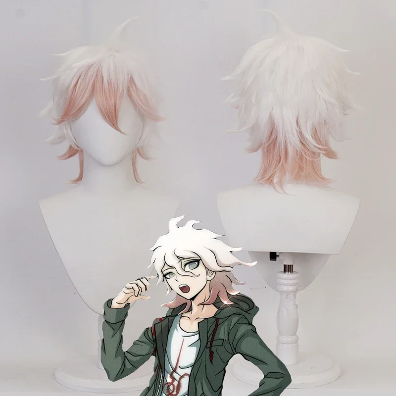 

Парик для косплея Game Super Dangan Ronpa 2 Nagito Komaeda, термостойкие синтетические волосы с розовым и белым градиентом, реквизит для Хэллоуина