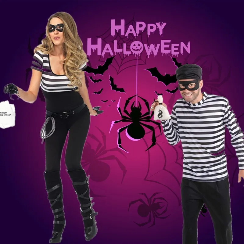 

Thief Cosplay Costume Set Couple's Outfit Halloween Masquerade Party Clothes Adult Children's Prisoner Suit Traditional Chine...