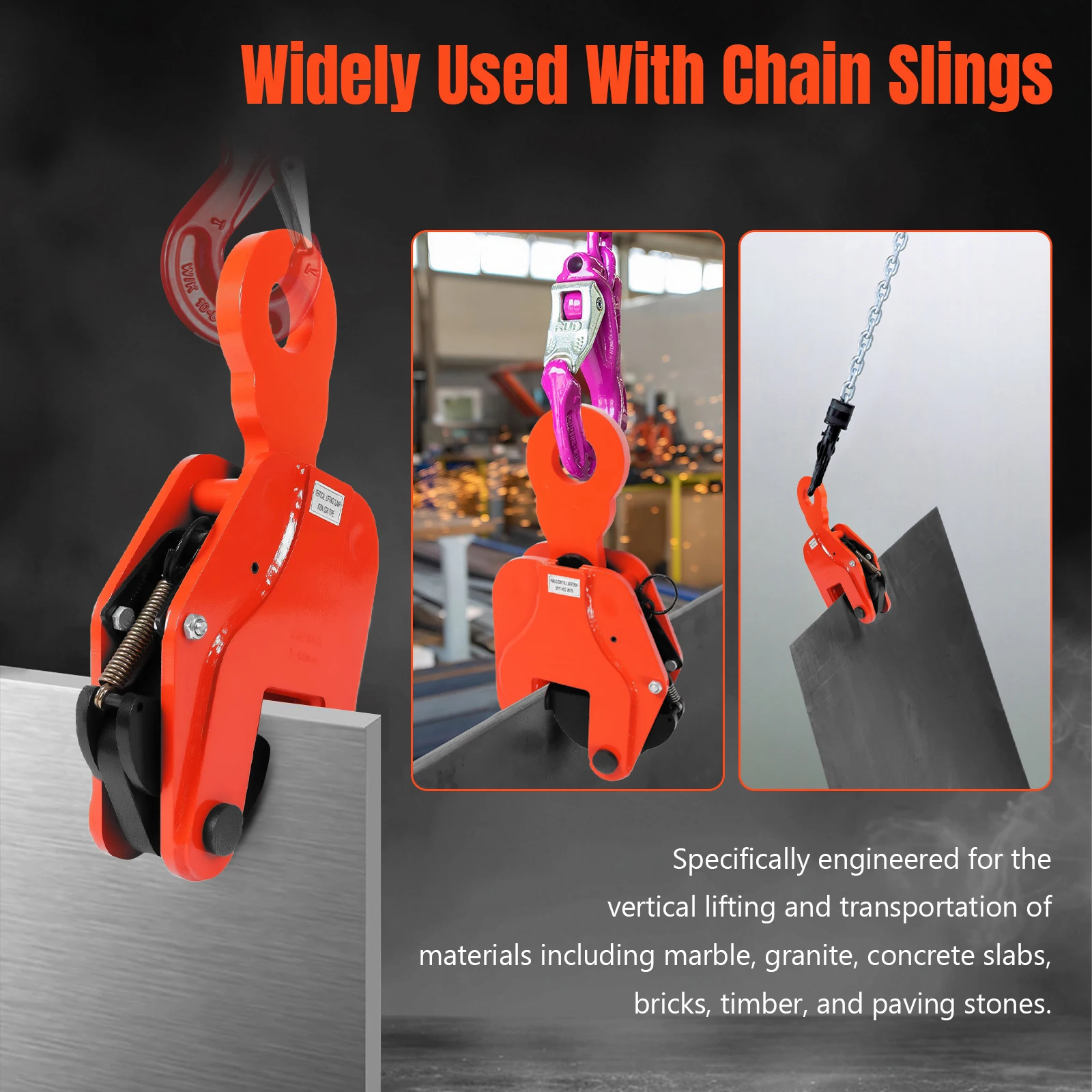 

8T Vertical Lifting Steel Plate Tongs Anti-Slip Adjustable Thicken Loading Hook for Marble Concrete Slab Brick Wood