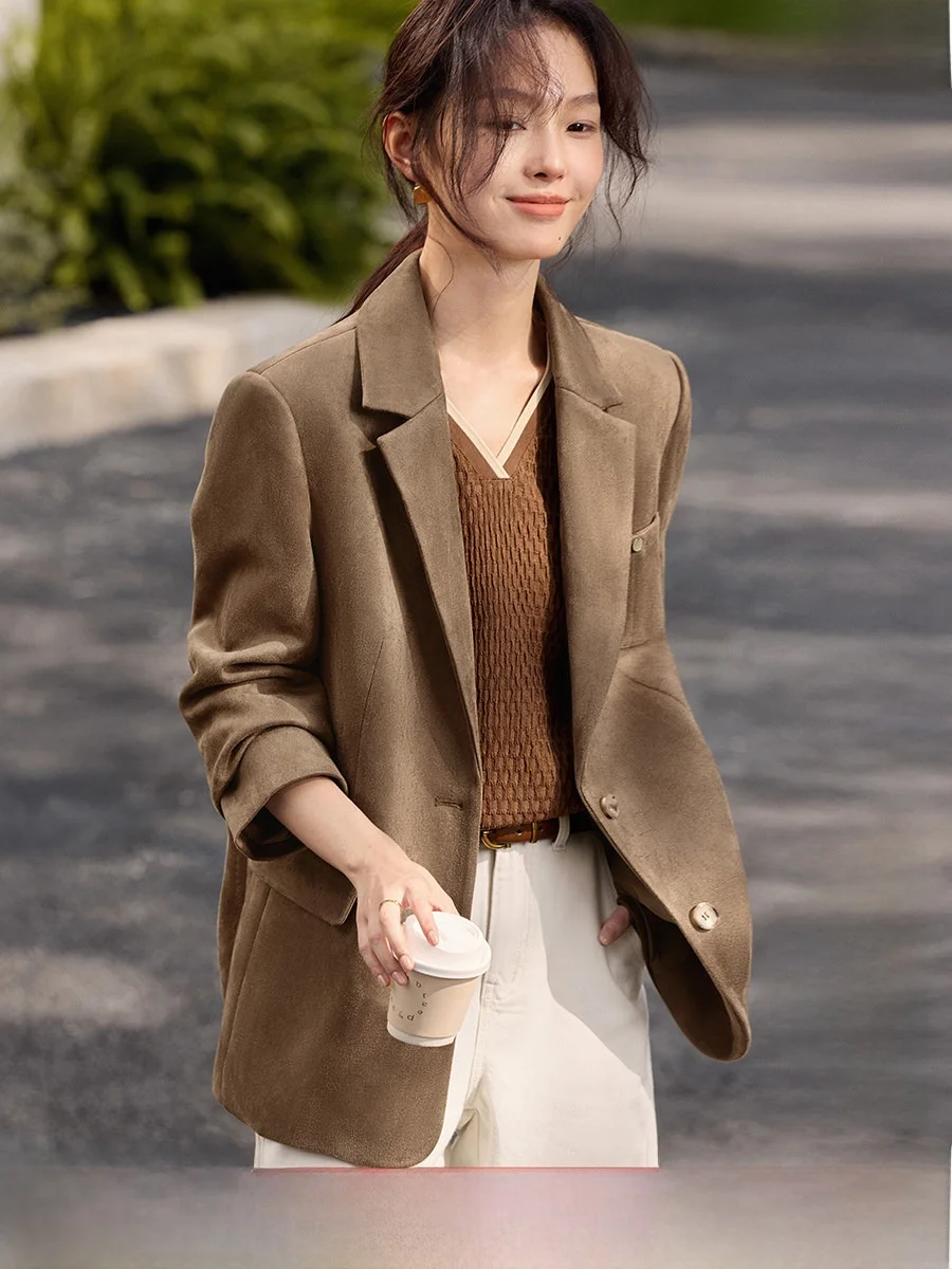 

XWI замшевый костюм Jaet, женский свободный костюм для поездок на работу, модная осенняя Новое поступление, качественная верхняя одежда из полиэстера, длинный све