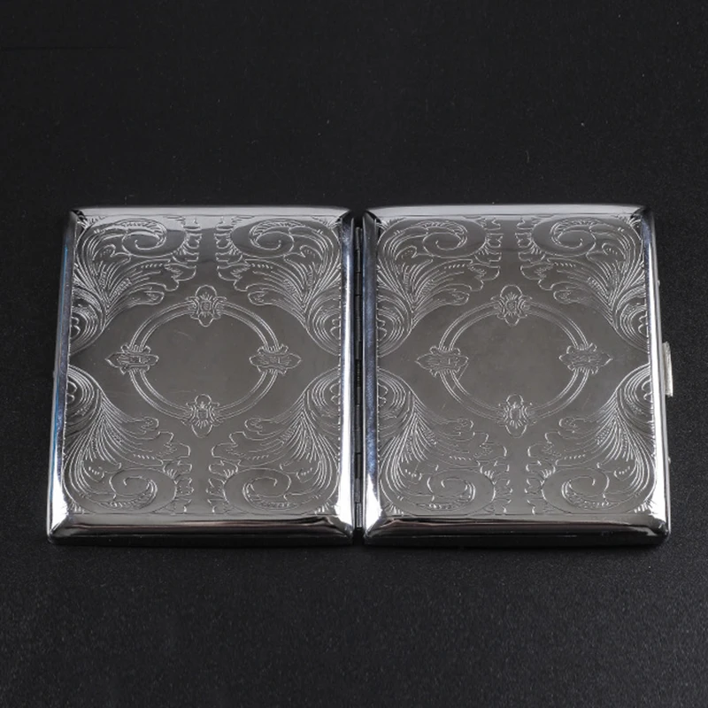 Metal Cigarette Case Aluminium Cigarette Box for 20 Cigarettes, Silver