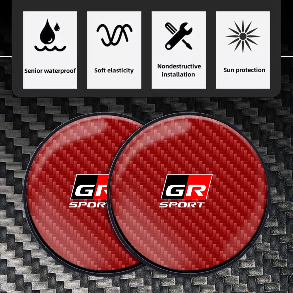 1/2pcs Car Cup Coaster Carbon Fiber Pattern Anti Slip Insert Coasters For Toyota GR Sport Gazoo Racing Supra RAV Car Accessories