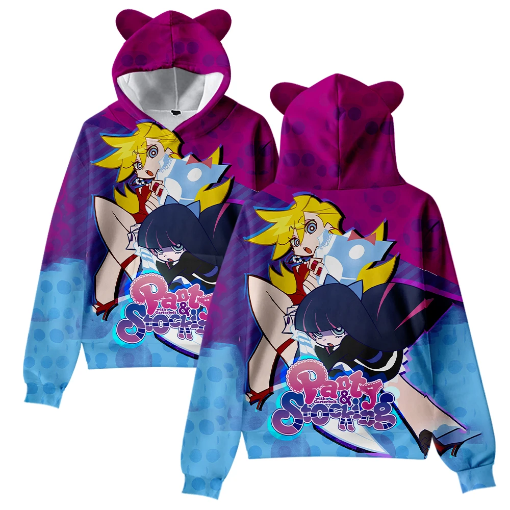 

Panty and Stocking Anime Cat Ear Hoodie Women Men Long Sleeve Sweatshirt Casual Cute Pullover Clothes