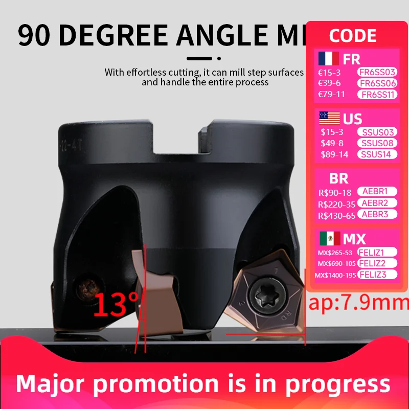 

MFWN Double-Sided Hexagonal Heavy-Duty 90 Degree Milling Cutter Disk with WNMU08 Blades for Metalworking - 050R/063R/080R/100R