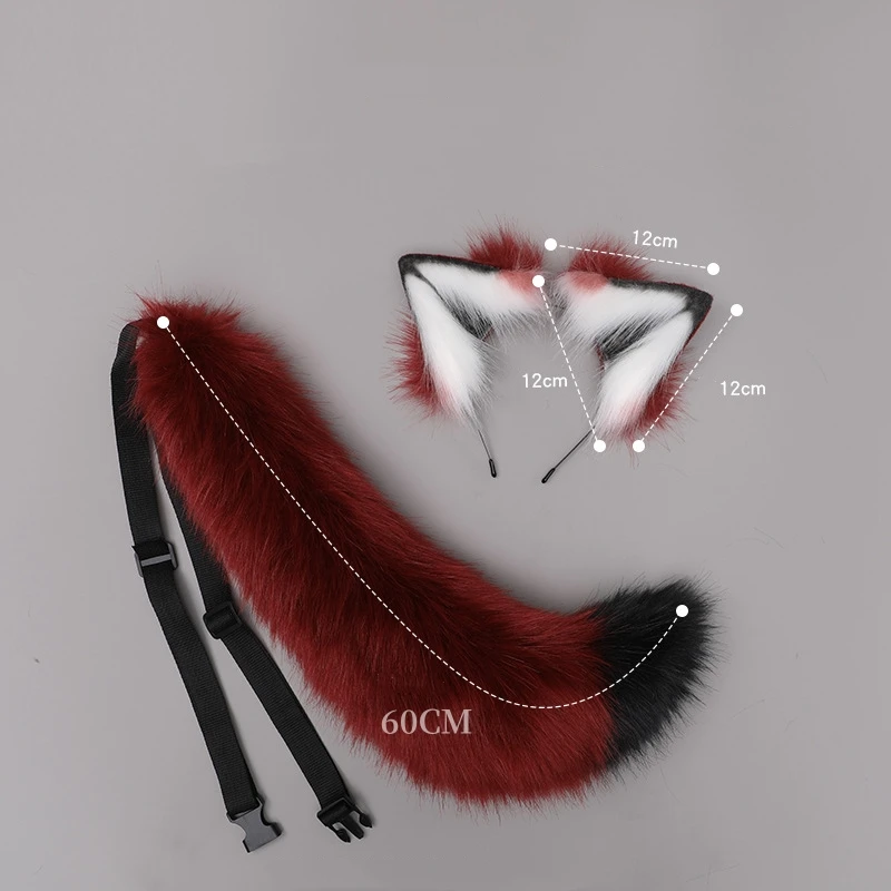 2PCS/Set Handmade Anime Beast Animal Ears Headwear Cat Fox Tail Set Wolf Ear Hair Accessories Headband Party Cosplay Props