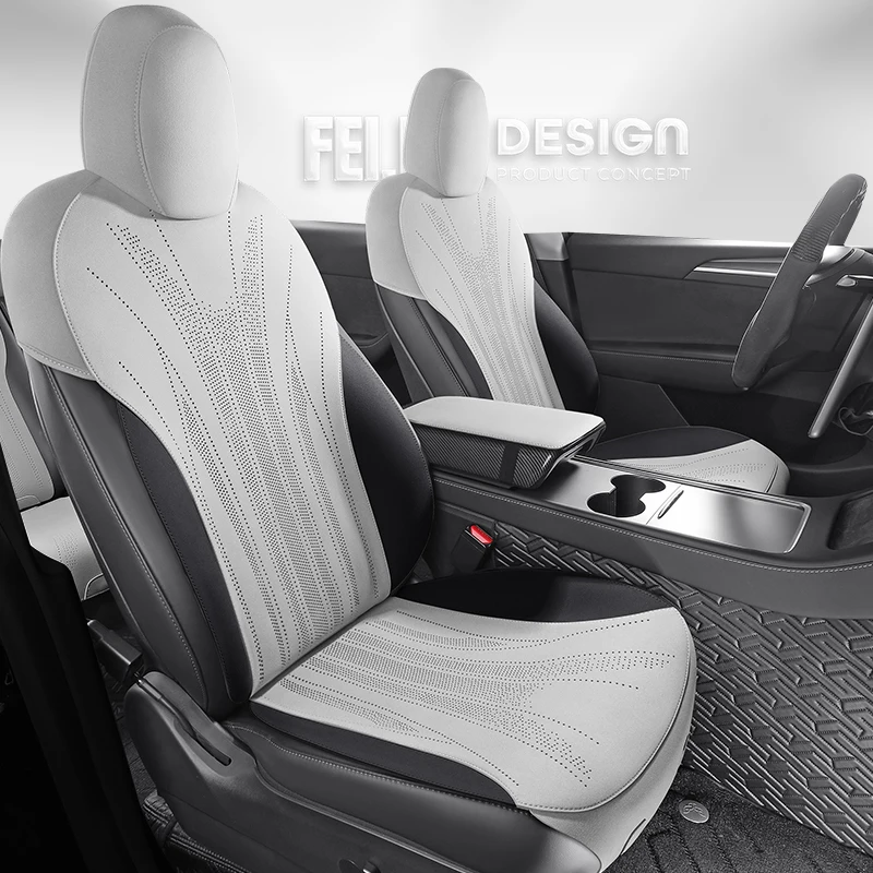 7PCS Car Special Seat Cover For Tesla Model Y 2021-2024 Breathable Suede Leather Automotive Interior Accessories Full Set-black
