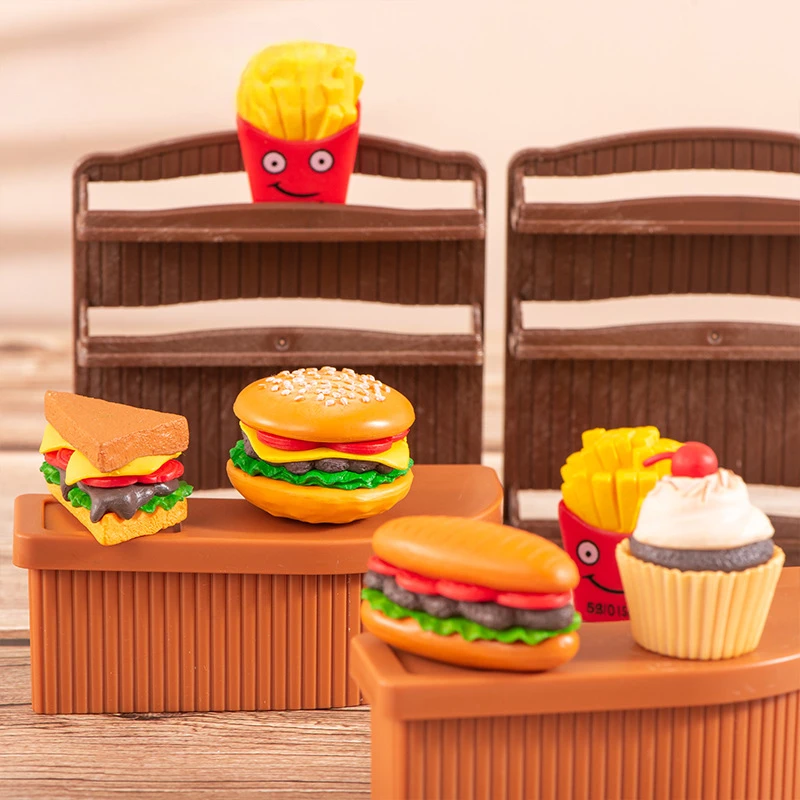 Cute Funny Dollhouse Miniature Hamburger Sandwiches Hot Dog Fries Cake Cartoon Food Model Decor Toy Household Accessories New