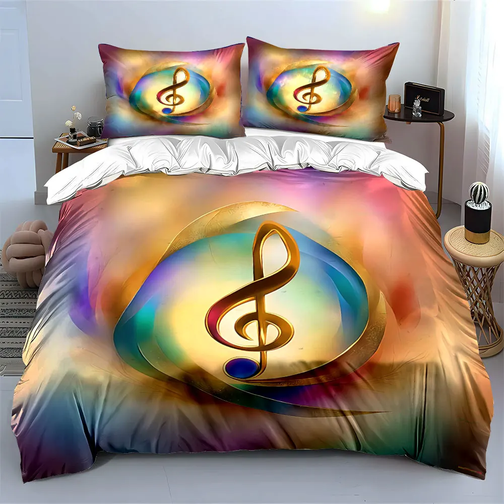 Colorful Musical Note Decoration Set Soft Skin-Friendly Bedding Set Includes 1 Duvet Cover And 2 Pillowcase, Gift