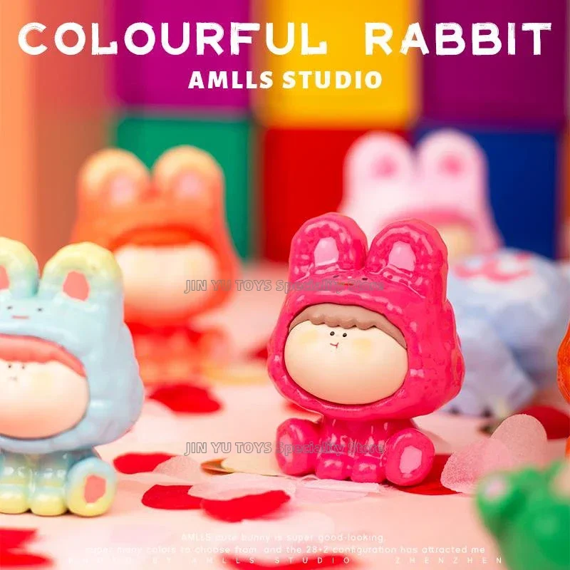 AMLLS Colorful Rabbit Series Blind Box Cute Animal Action Figure Desktop Ornament Trendy Girl Gifts Toys Guess Bag Collectible