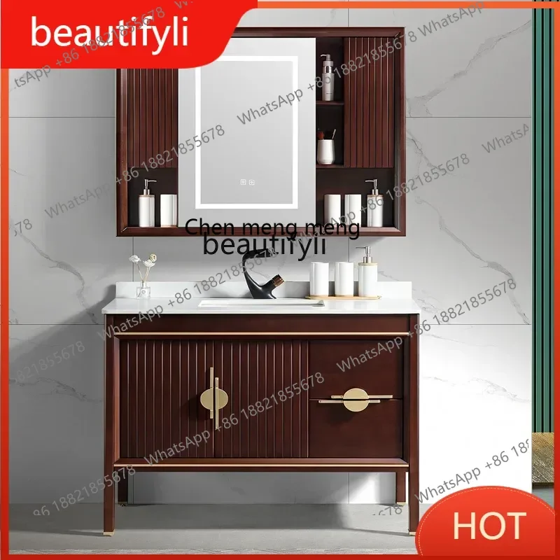 G8578 Chinese Oak Solid Wood Bathroom Cabinet Smart Mirror Cabinet Hand Washing Washbasin Cabinet Combination Stone Plate Table