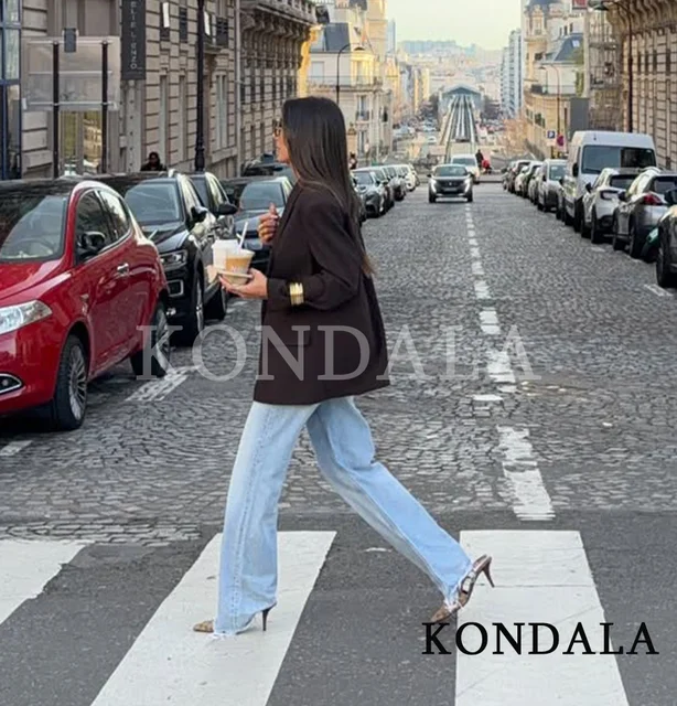 KONDALA Elegant Commute Double-breasted Blazer Women Vintage Brown Buttons Blazer 2026 Spring Summer Trendy Office Lady Blazer 4 Kondala Elegant Commute Double-Breasted Blazer Women Vintage Brown Buttons Blazer – view 4