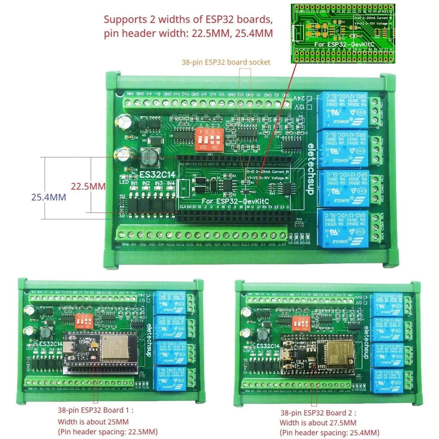 DC 12V 24V ESP32 Scheda di Espansione Digitale Analogico DAC ADC IO Wifi Relè Interruttore ES32C14 Modulo per Arduino PLC Smart Home, Casa Intelligente IOT Fai Da Te