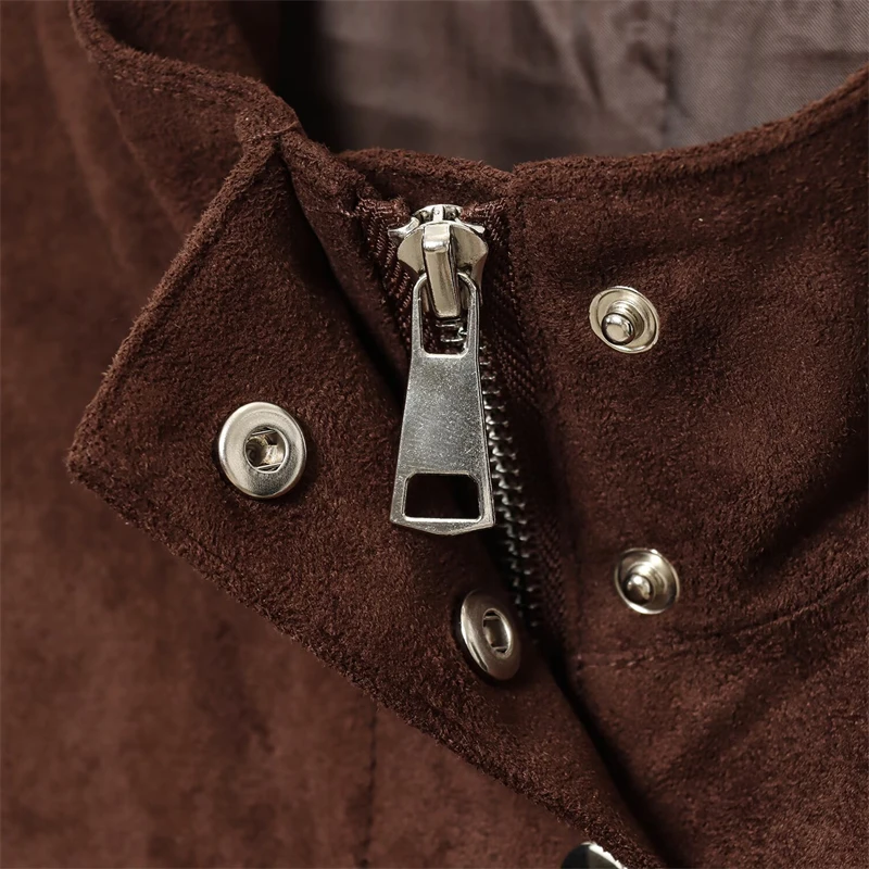KEYANKETIAN Herbst Und Winter Neue frauen Stehkragen Einreiher Seite Tasche Wildleder Imitation Leder Jacke Frauen Mantel