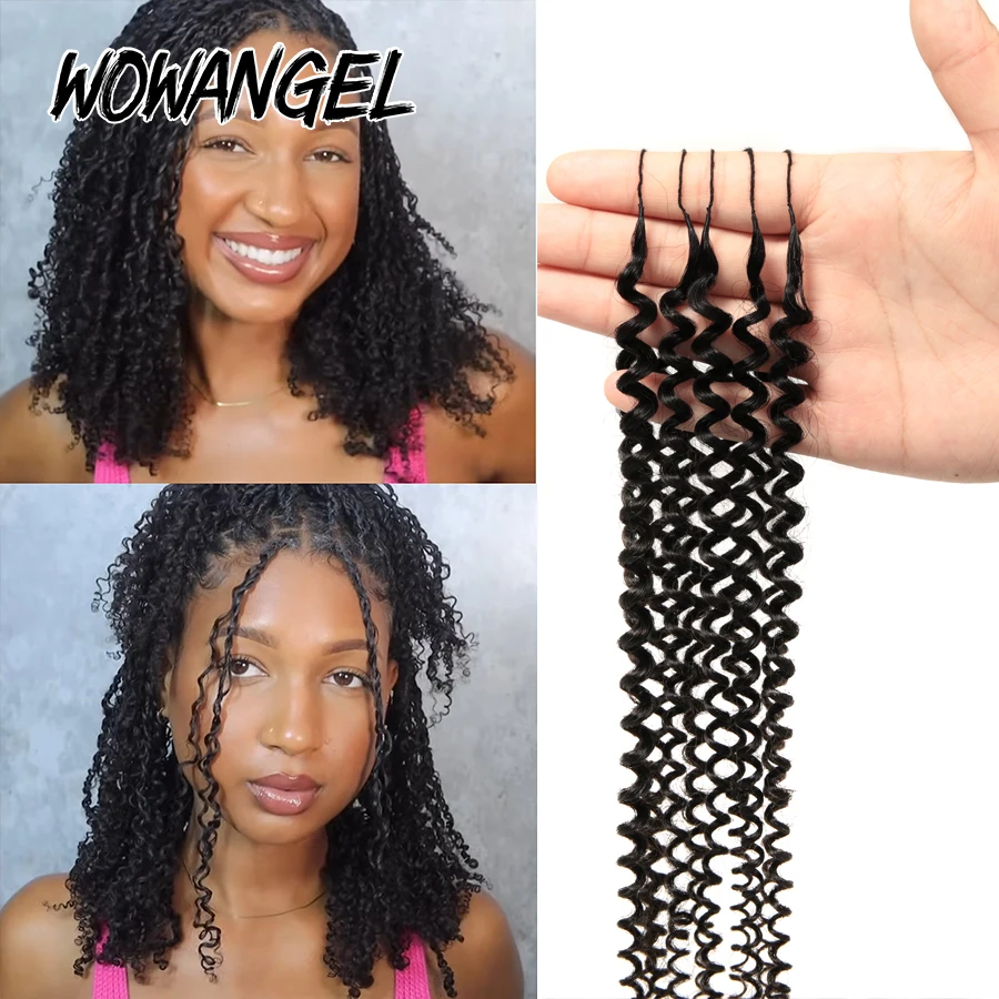 WOWANGEL Afro Kinky Curly Ganchillo de Plumas Extensiones de Cabello Humano Pre-Bucle Micro Anillo Extensiones de Cabello Reutilizables Sin Pegamento Sin Calor 3