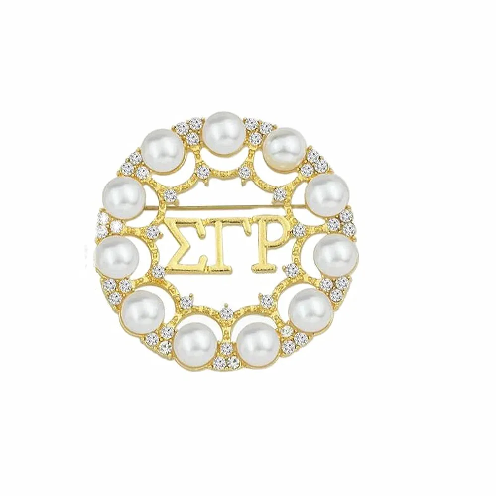 New Design Quality Rhinestone Pearl Greek Sorority Letters Sigma Gamma Rho SGRHO Brooch