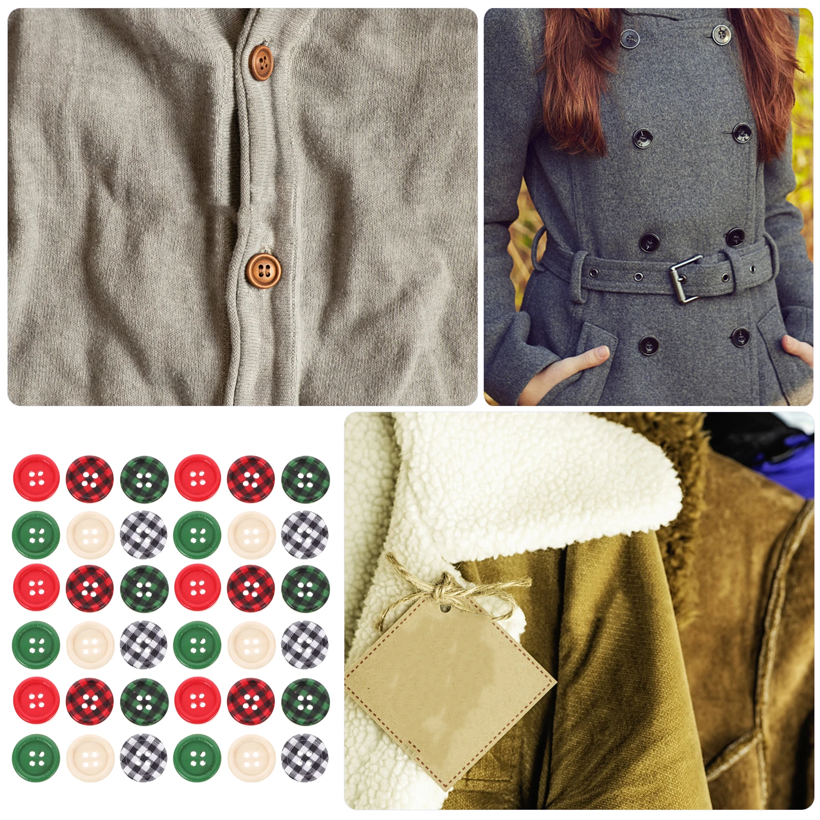 

300pcs Christmas Decoration Wooden Buttons Xmas Shape For Diy Sewing Crafts Clothing Fabric Jacket Coat Garment Decorative