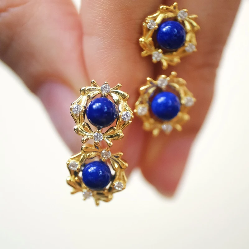 

Olive Branch Natural Lapis Lazuli Stud Earrings Sterling Silver Niche Design High Sense Unique Earrings Small Exquisite Earrings