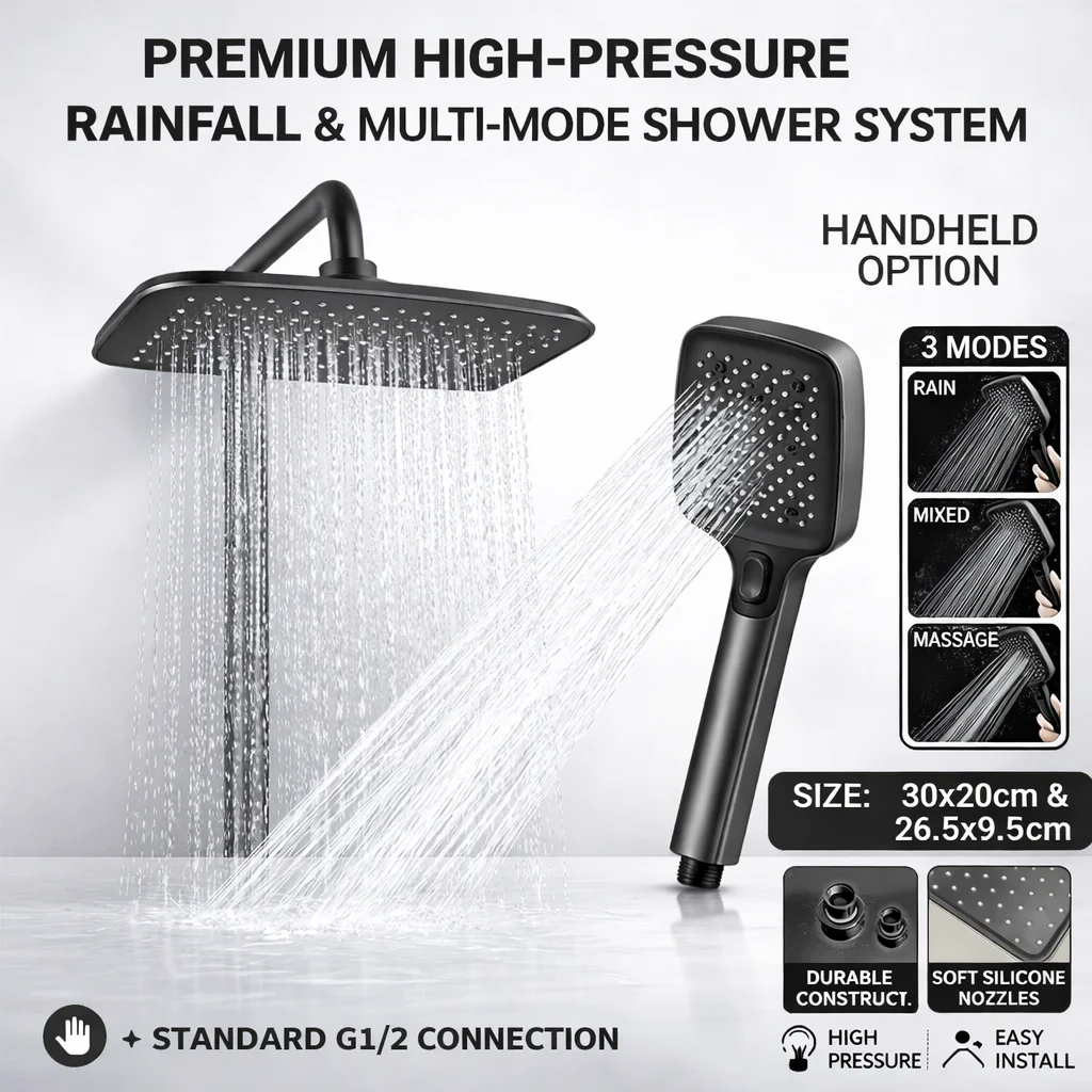 

Air Boost High Pressure Rain Shower Head, 360° Swivel Large Overhead, Spa-Like Rainfall Experience, Water Saving for Bathroom