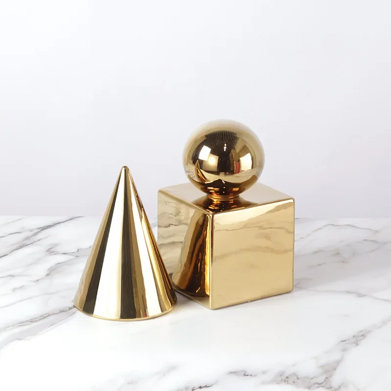 Minimalism Geometry Cube Round Statue Artwork Ornaments Desk Decoration Cube Sculpture Ceramic Crafts Room Aesthetic Decor
