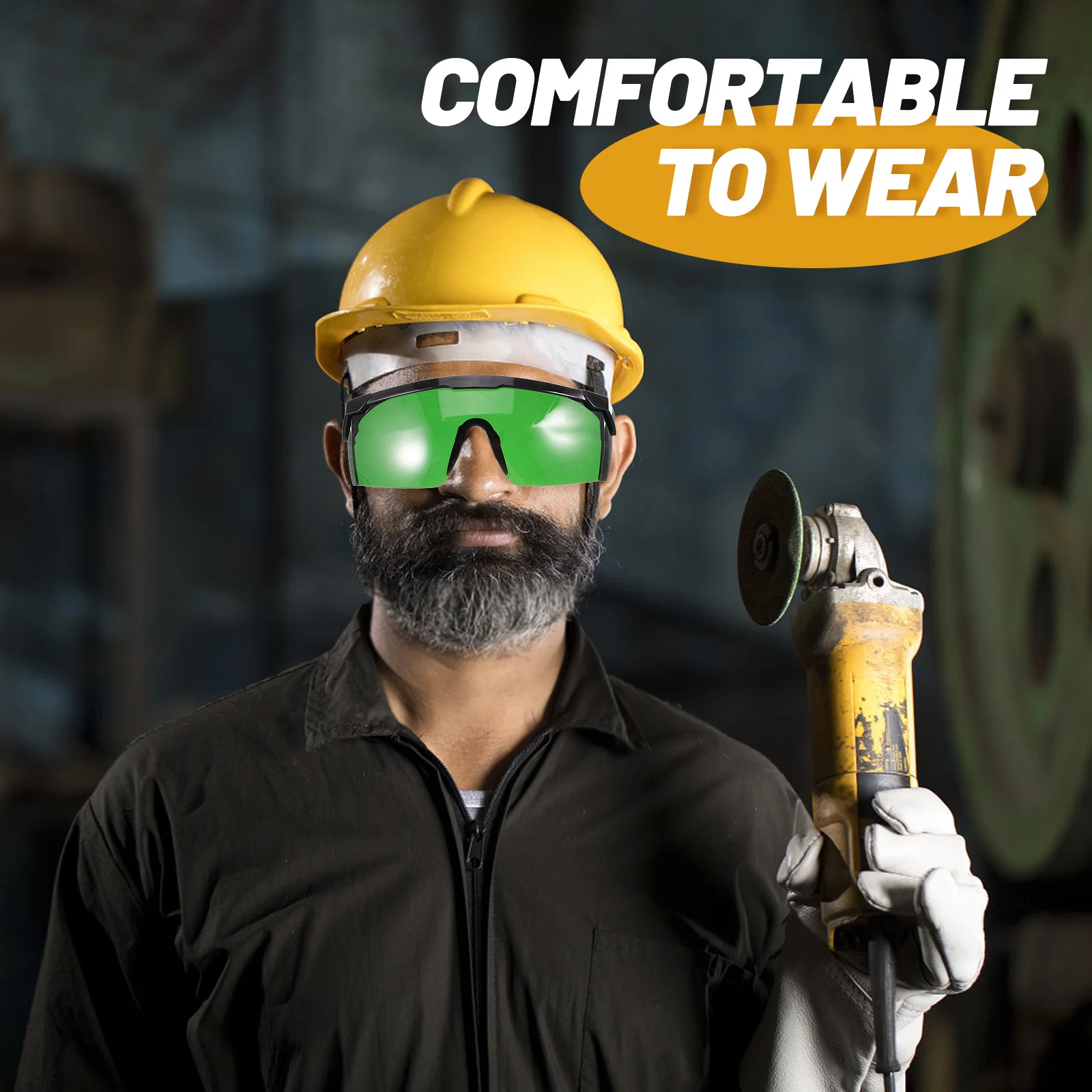 Laser Safety Goggles Black Frame Wrap Around Design Anti-Scratch Non-Slip Protection for Welding Industrial Use