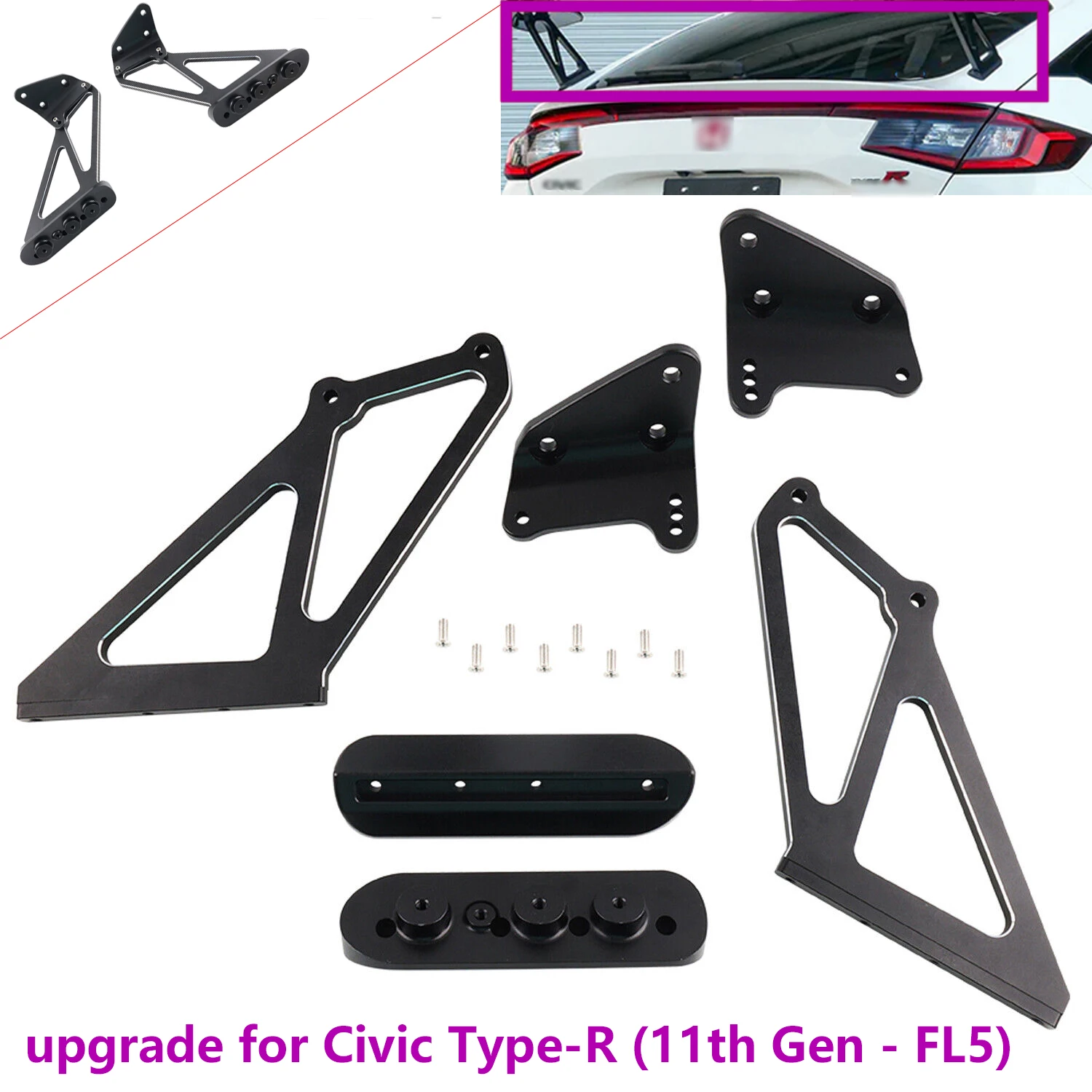 Rear High Mount Rear Wing Bracket Stay Kit for Honda Civic Type R FL5 Car Accessories 2023 2024 2025 Supply Performance Styling view 2