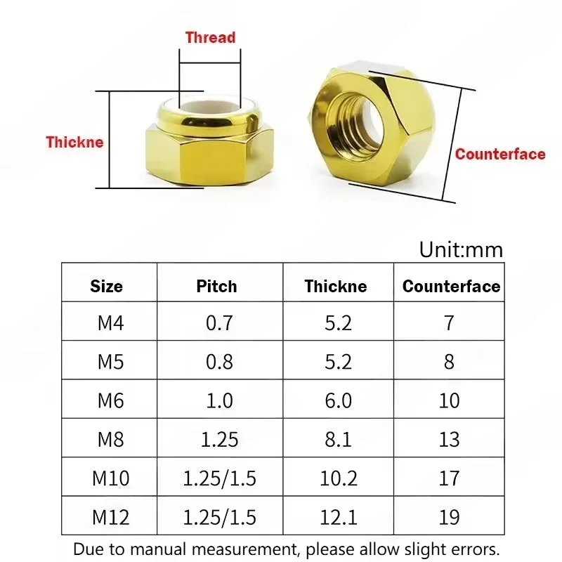 M4 M5 M6 M8 M10 M12 TC4 Titanium Alloy Nyloc Self Locking Hex Nuts Anti-Loosening Nut Motorcycle Nut