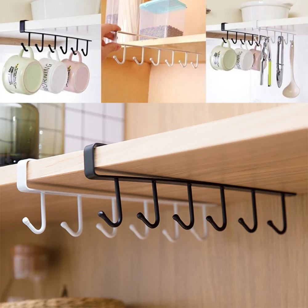 

6 Hooks Under Shelf Cup Holder,Wine Glass Holder,Mug Cup Holder Hanger,Mutifunctional Kitchen Utensil Without Drilling Rack